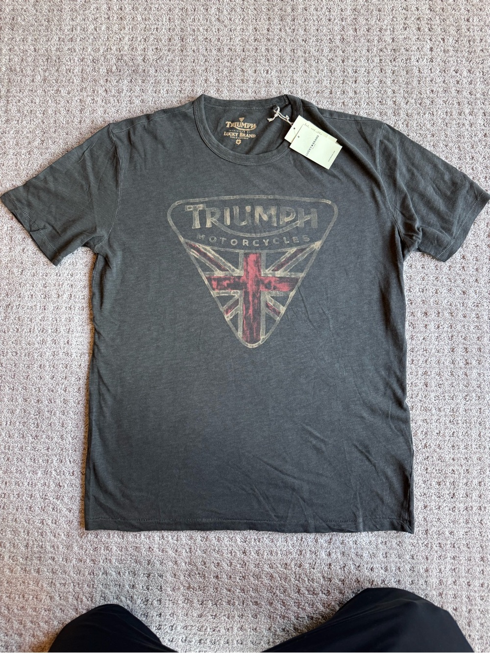 Triumph Black Short-Sleeve Tee with Distressed Union Jack Emblem